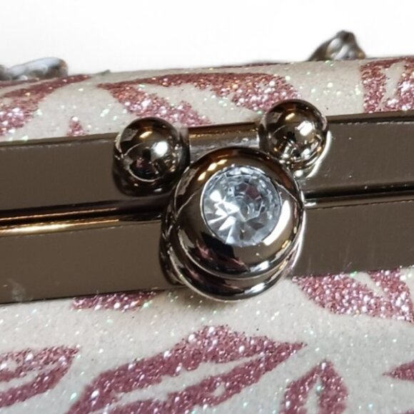 Pink Crystal Lips Two Way Evening Mini Hand Bag Crossbody - Picture 10 of 10